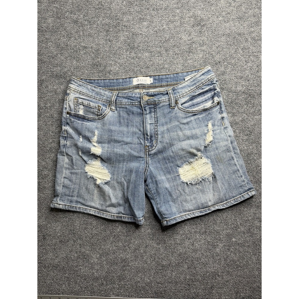 Oasis By Eunina Shorts Womens Size Large Blue Denim Distressed High Rise